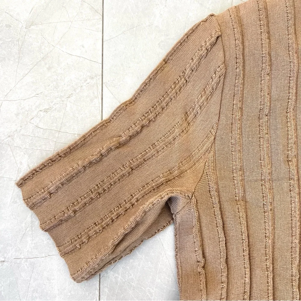COS Beige Tan / Beige Scallop Pleated Knit Wool Blend Turtleneck Boho Dress Sz S - Picture 12 of 16